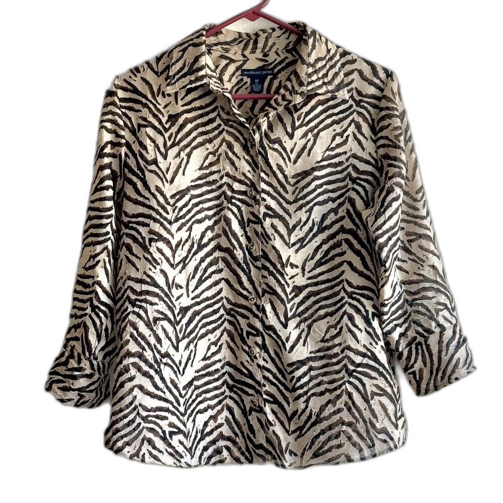 Westbound Burnout Jacket Animal Print 3/4 Sleeve Beige Linen …